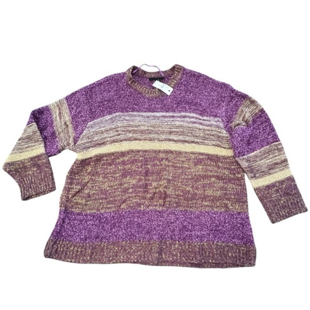 Lane Bryant Womens SWEATER 22 24 NWT $70 Purple Multi Stripe Crew Neck Textured